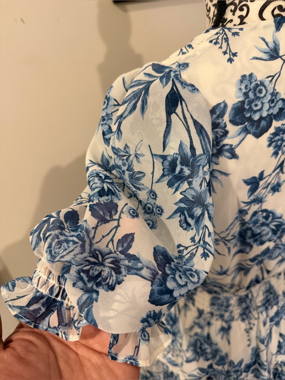 Taylor Blue & Cream Floral Wrap-Style Midi Dress - Picture 8 of 10